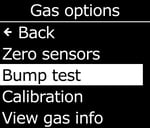 Menu - Principal - Opções de Gás - Teste de Bump